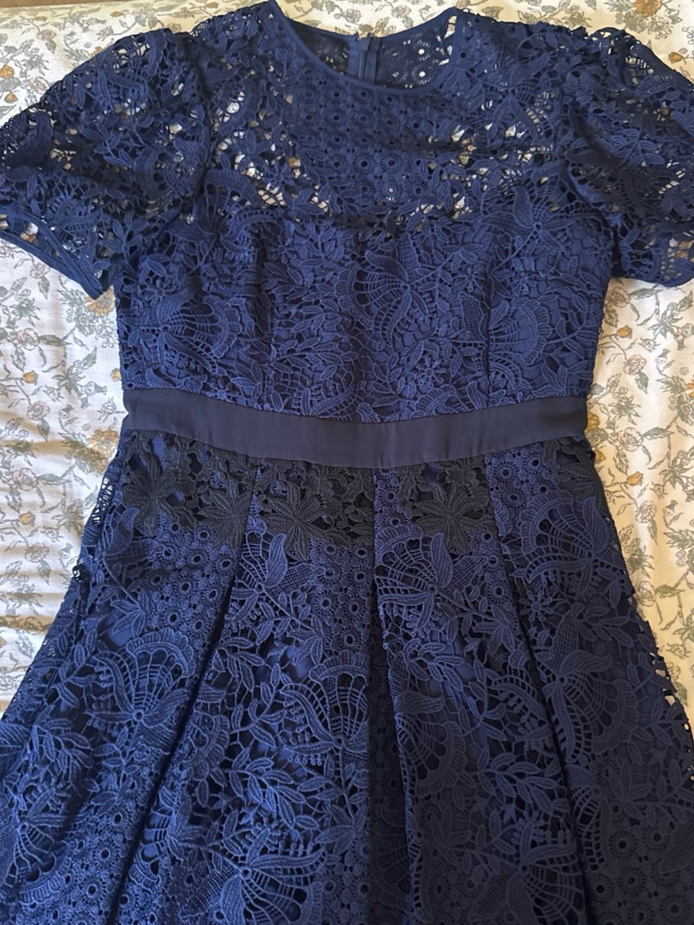 ANTONIO MELANI Navy Blue Floral Lace Midi Dress